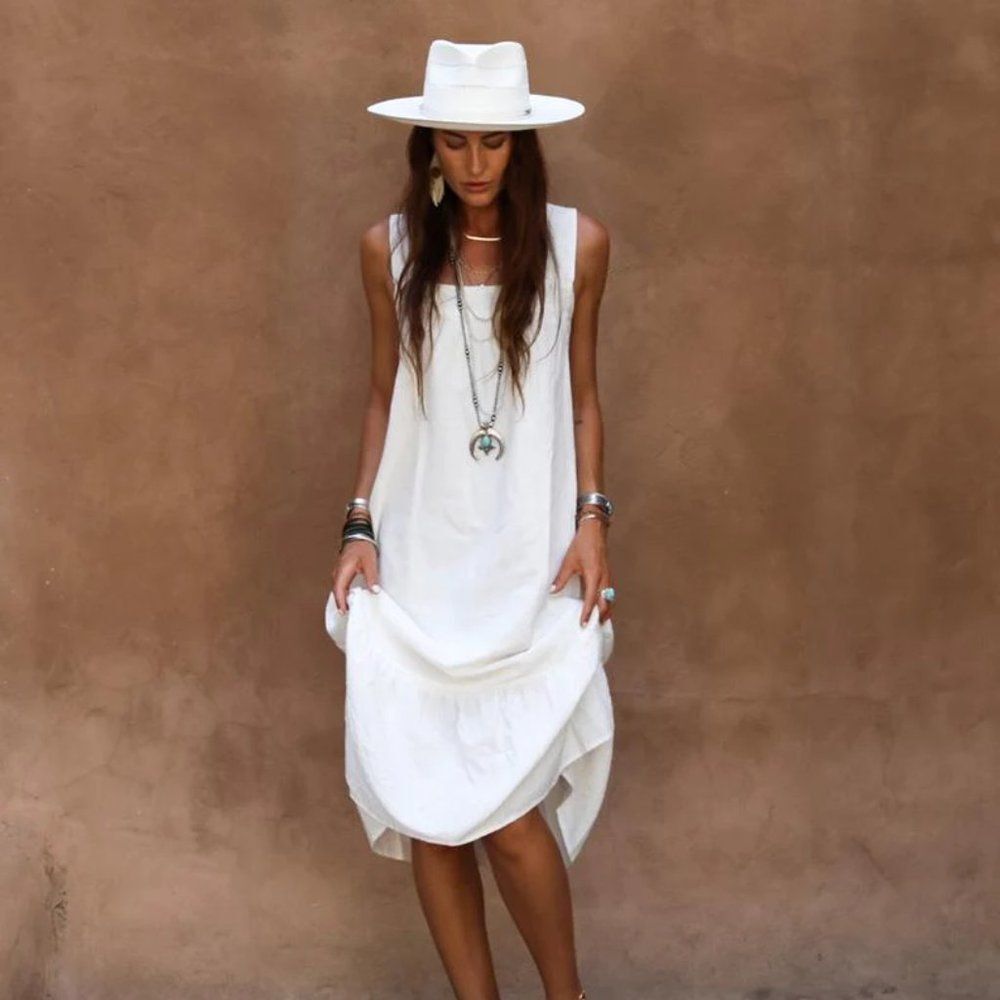 Womens Woven Maxi Dress: White: XS fits XS-S